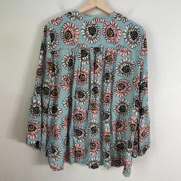 Loft Outlet Womens XL Floral V Neck Blouse Blue Multicolor Shirt Top - Picture 9 of 10